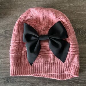 Kate Spade Pink Knit Beanie with Black Bow